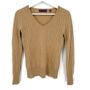 Saks Fifth Avenue V-Neck Cable‎ Knit Cashmere Sweater XS